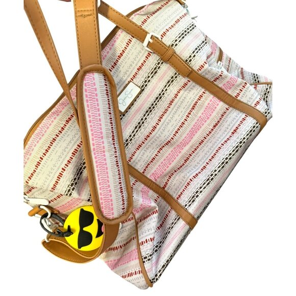 Jessica Simpson Malibu Large Striped Canvas Tote Weekender Tota Bag - Picture 2 of 6